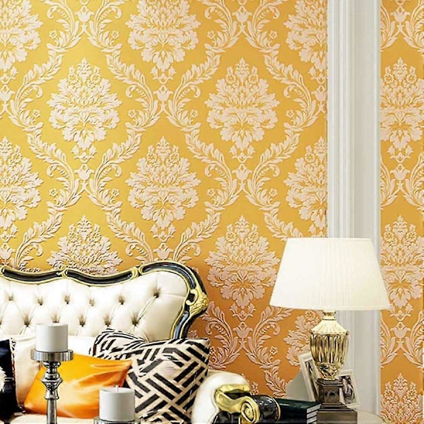 Modern Enkel Europeisk 3D Non-woven Tapet - Himmelsblå Guldgul Golden Yellow