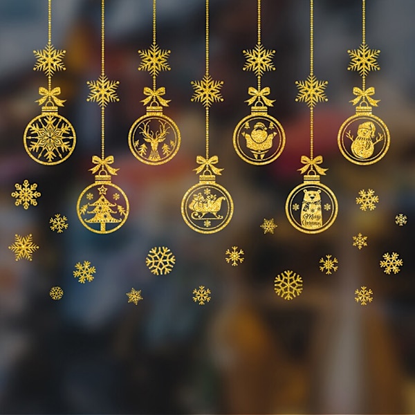 Jul Fönsterdekorationer Guld Glänsande Jul Väggdekor För Hem Barnrum Väggdekaler Nyårsdekorationer 4