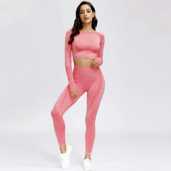 Yoga Set Träningskläder Sportset Gymkläder Träningsoverall Högmidjade Leggings För Kvinnor Pink set 2 M