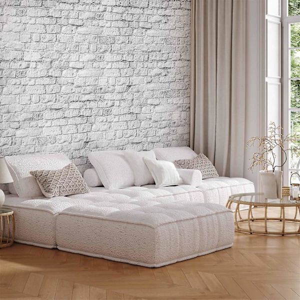 Självhäftande väggmålning - Vit tegelsten 98x70 cm 98x70 cm