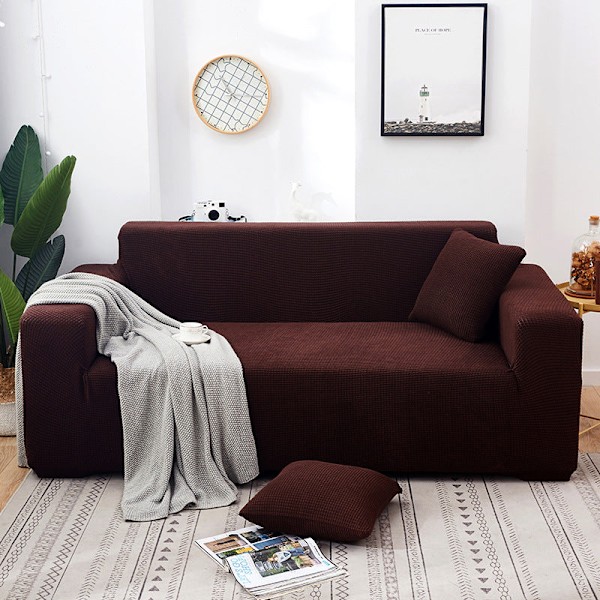 Enfärgad Universal Sofföverdrag för Alla Årstider, Nordisk Trendig Stickad Stretch Allomfattande Sofföverdrag Dammtät Soffkudde Metallic gray M [double length within 145-185cm]]