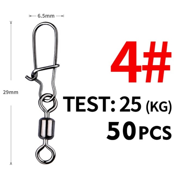 Fiskkrok 50 st Gäddfisketillbehör Kopplingsstift Lager Rullande Svirvel Rostfritt stål Snap Fiskkrok Lure Snurr Tackle Size12 17mm 9kg