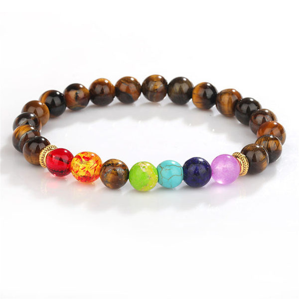 7 Chakra Healing Pärlarmband Naturlig Lavasten Tigeröga Pärlor Armband 8MM För Kvinnor Män Mode Yoga Smycken 22