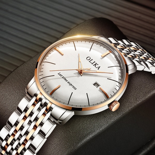 Schweiziskt Märkesklocka Herr Vattentät Icke-Mekanisk Automatisk Arc Quartz Klocka Herr Sport Herr Presentklocka Rose shell white surface