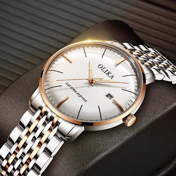 Schweiziskt Märkesklocka Herr Vattentät Icke-Mekanisk Automatisk Arc Quartz Klocka Herr Sport Herr Presentklocka Silver case genuine leather strap