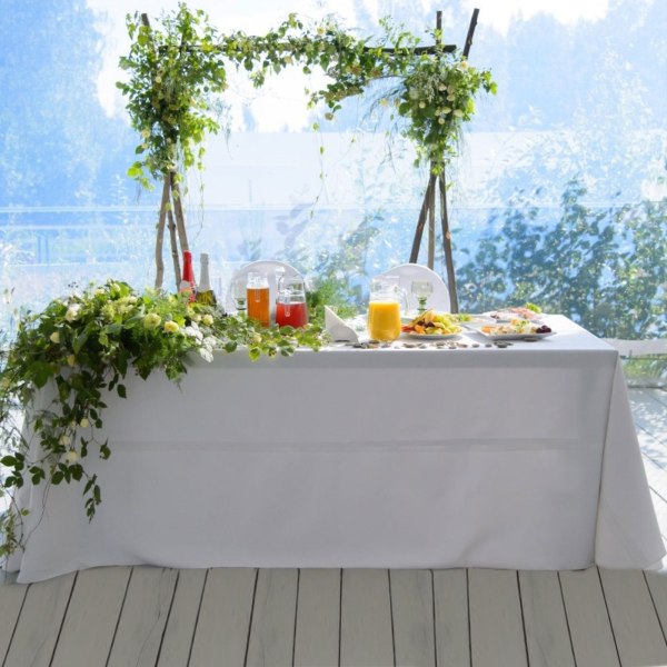 Vit Bordsduk Polyester Bordsduk Rektangulär Satin Duk för Födelsedag Jul Hemfest Dekor Bröllopsmaterial Peach 145x396cm