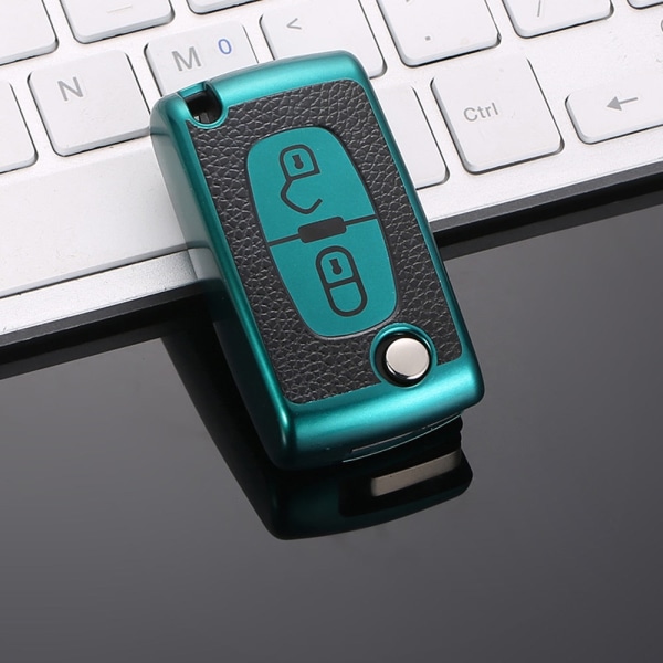 TPU Läder 2/3 Knappar Bil Fjärrnyckel Fodral Skydd för Citroen C2 C3 C4 C5 C6 C8 för Peugeot 107 207 307 307S 308 407 607 2button blue