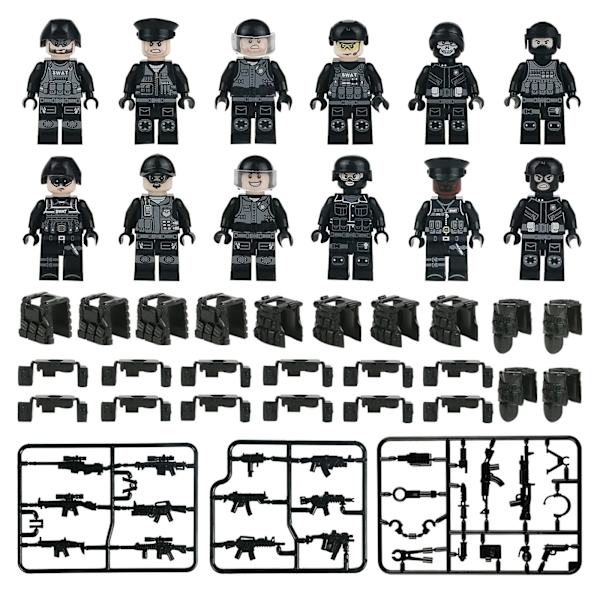 MOC Militärpolis Byggkloss Set Svart SWAT Liten Partikel Montering Docka Leksak Leksakspåse 24pcs2 Doll toy height about 5cm