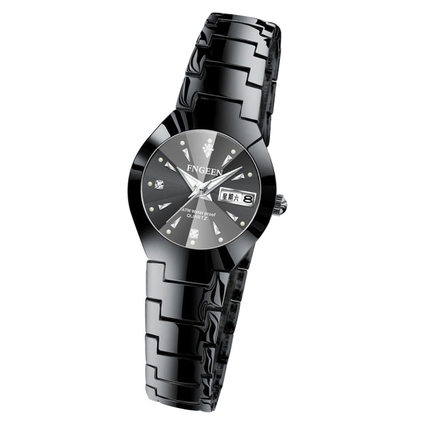 Koreansk stil Enkelt mode Tungsten stålfärg Dam Watch Herr Watch Par Vattentät Ultratunn Herr Quartz Watch Watch [Women's] black steel-black surface