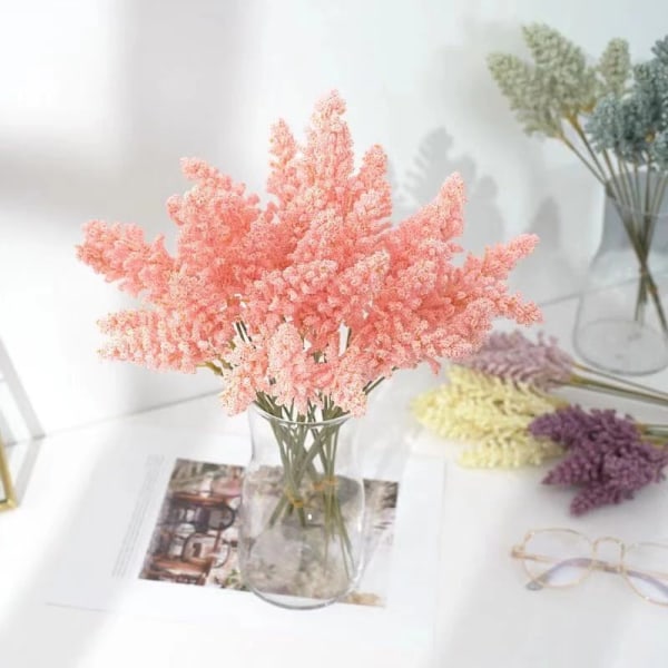 6 stk./pakke Kunstig Vanilje Mini Skum Bær Spike Kunstige Blomster Bukett for Hjemme Plant Veggdekorasjon Korn Plante Haug White