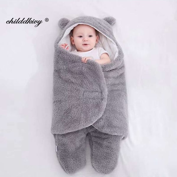Mjuka nyfödda babyfiltar Baby Sovsäck Kuvert För Nyfödd Sovpåse Bomull tjockare Kokong för baby 0-9 Månader gray-Flannel 9M