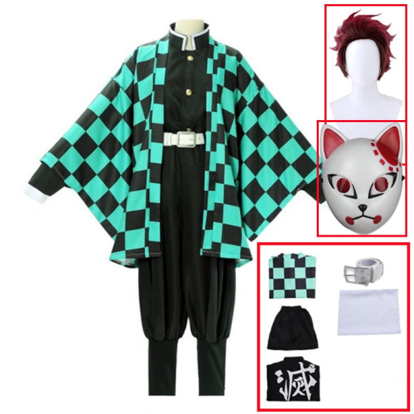 Demon Slayer Kimetsu no Yaiba Tanjirou Kamado Cosplay Kostym Kimono Kappa Halloween Party Anime Kläder Uniform Set A3 L