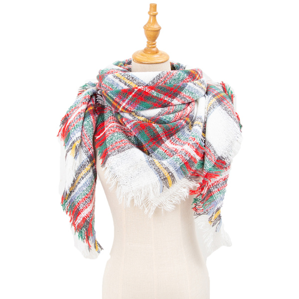 Höst- och vintertriangelscarf för damer med borstiga rutor, fyrkantig scarf med slits scarfgirl1249SF 135x135x200cm