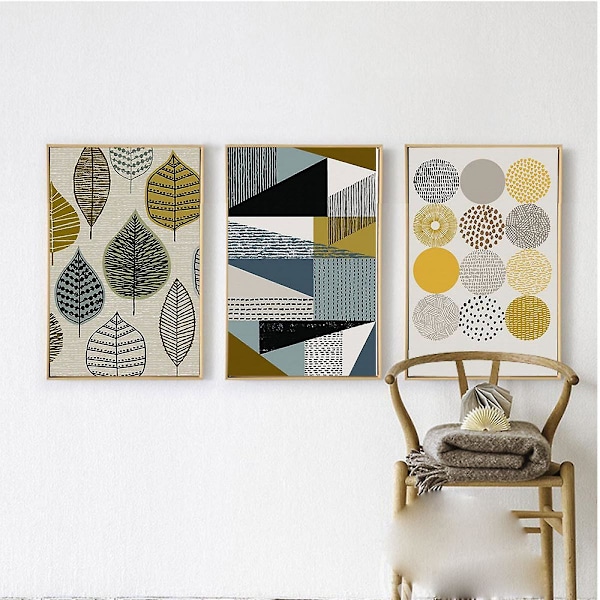 Wekity Löv och Geometri Väggkonst Canvas Print Affisch, Enkel Abstrakt Konst Ritning Dekor för Hem Vardagsrum Sovrum Kontor och Barnrum (Se