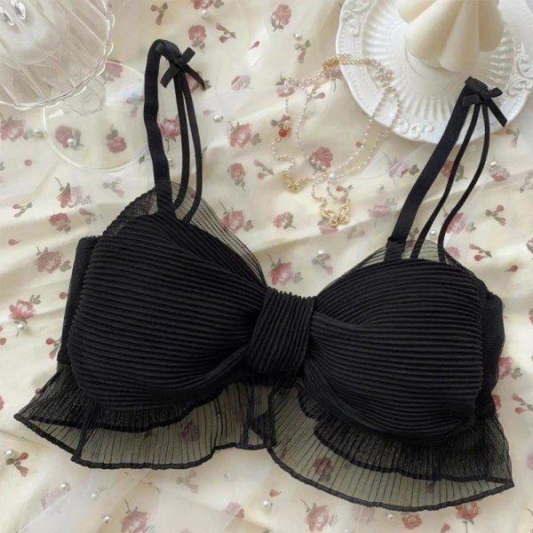 Lolita Kvinnor BH Flickor Vik fluga Härliga underkläder Bekväm Söt Söt Bralette Trådlösa underkläder Black M