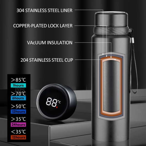 1000 ml smart termosflaska håller kall och varm flaska temperaturdisplay Intelligent termos för vatten Te Kaffe vakuumflaskor 500ml 500ML SILVER