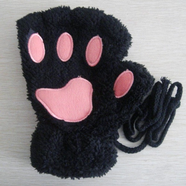 Kawaii Katteklo Hånd Plysj Hansker Kvinner Vinter Varme Korte Fingerløse Hansker Fluffy Bjørn Kattevotter Kostyme Halvfinger Votter A Plush Mittens One Size