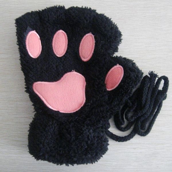 Kawaii Kissan Kynsi Tassu Pehmo Käsineet Naiset Talvi Lämpimät Lyhyet Sormettomat Käsineet Pörröinen Karhu Kissa Lapaset Puku Puolisormikkaat K Plush Mittens One Size