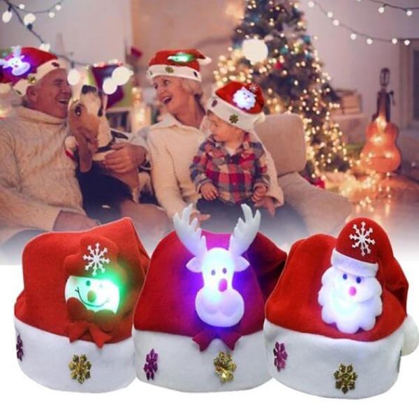 God Jul Hatt Lysande LED-Mössa Snögubbe Älg Jultomte Hattar För Barn Vuxna Julklapp Dekoration old man adults