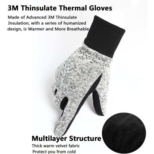 Vinterhansker -10℉ 3M Thinsulate Termiske Hansker Kaldt Vær Varme Hansker Løpehansker Berøringsskjerm Sykkelhansker for Menn Kvinner Dark-gray XL