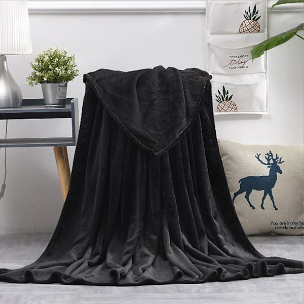 Mjuk Varm Korall Fleece Filt Vinterlakan Överkast Sofffilt 230Gsm 8 Storlekar Lätt Tunn Maskintvättbar Flanellfilt Black 120x200cm