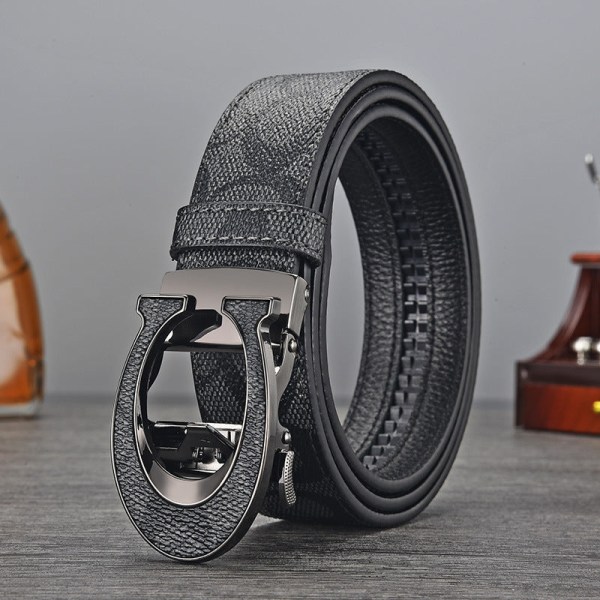 Exklusiv Business Casual Herr Automatiskt Spänne Bälte All-Match Herrbyxbälte Veneer B Buckle Golden long grid 115cm