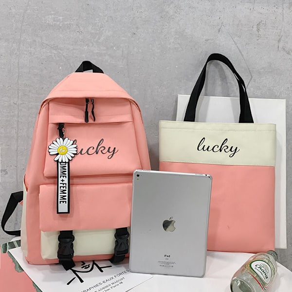 Canvas Piger Mode Skoletaske Stor Kapacitet Studerende Koreansk Rygsæk All-match Multifunktionelt 4-delt Sæt Bolsa Sac A Dos 1 piece Pink
