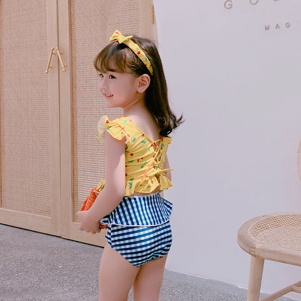 Söt Högmidjad Bikini Delad Barnbaddräkt Flickor Barn Baby Baddräkt Cherry yellow S (20-28 Jin)