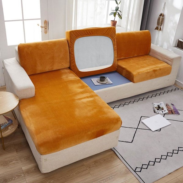 1/2/3-paikkainen Yksivärinen Paksu Sametti Joustava Sohvan Suojus Istuinpäällinen Tyynynpäällinen Beige 1 Seater