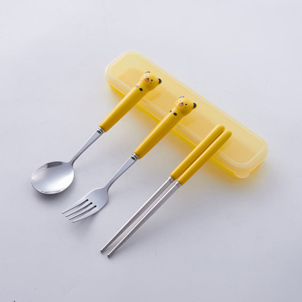 Servise Students Oppbevaringsboks Reisesett Barnas Rustfritt Stål Gaffel Skje og Spisepinner Sett Matcha Spoon chopsticks two-piece set