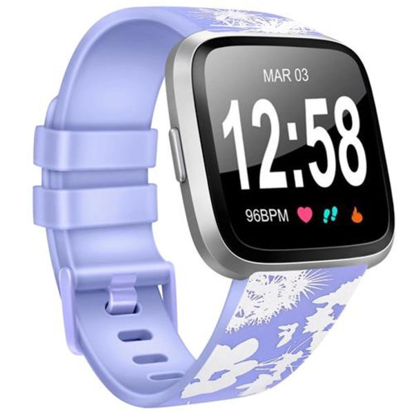Armband för Fitbit Versa 2 Versa Band Mjuk TPU Ersättningsarmband för Fitbit Versa 2 Versa Lite Klockarmband Gray Flower Purple1 Size S For Versa 1 2