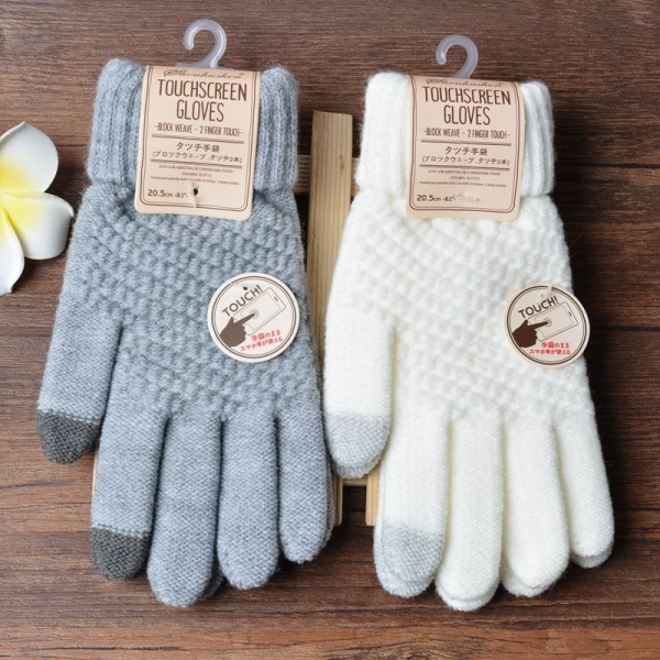 Rimiut Dam Cashmere Stickade Vinterhandskar Cashmere Stickade Dam Höst Vinter Varma Tjocka Handskar Pekskärm Skidhandskar Style 1 White One Size