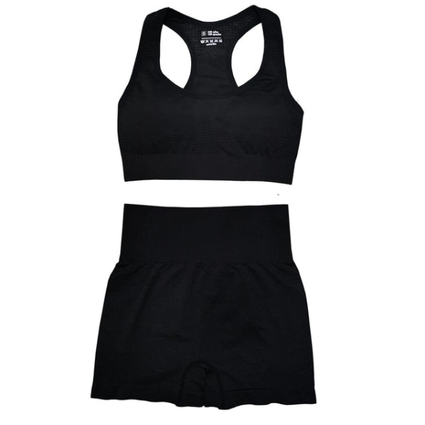 Yoga Sæt Trænings T-shirts Sportsbukser BH Gym Tøj Shorts Til Kvinder 2pcsShortBlack L