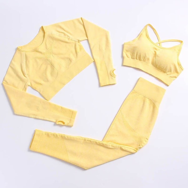 Set Gym Kläder Träningsoverall Byxor med hög midja Sport BH:ar för kvinnor Top Pants-Yellow M