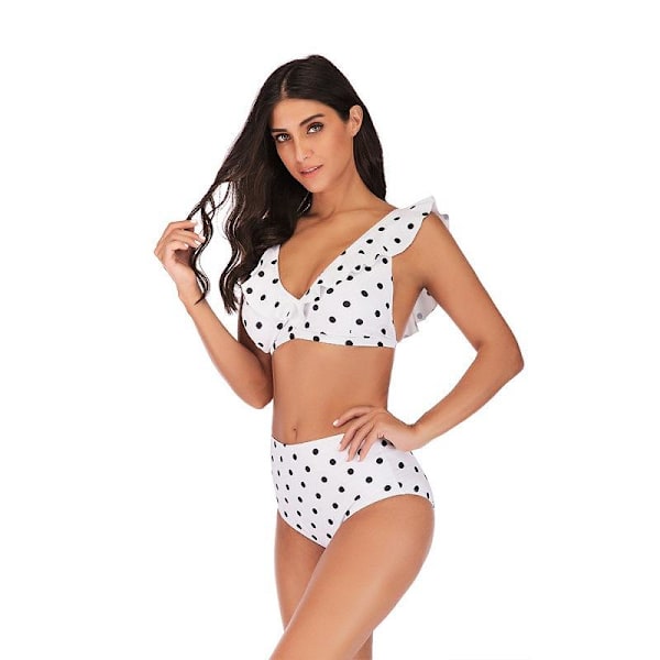 Flickbaddräkt Stor Storlek Prickig Delad Sexig Bikini Dam Enfärgad Andningsbar Badkläder Polka dot M