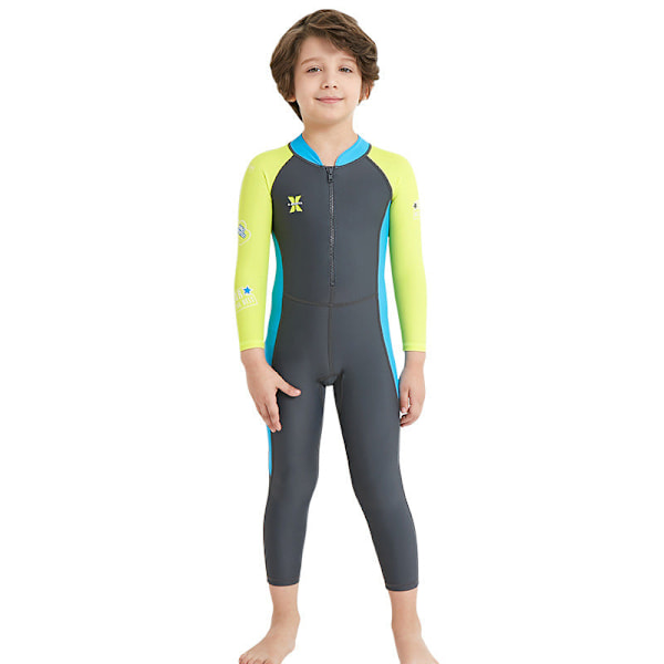 Badedragt til lille pige, ét stykke, lange ærmer, solbeskyttelse, hurtigtørrende, dykkerbørn, tøj, badetøj Women's dark blue S