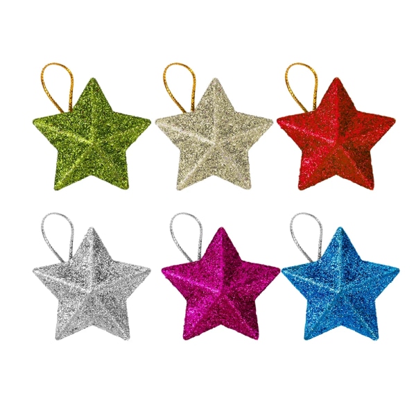 6/30 st Julglitter Stjärna Hänge Julgran Hängande Ornament Hantverk 5cm Plast för Födelsedagsfest Heminredningstillbehör Mixed 30PCS