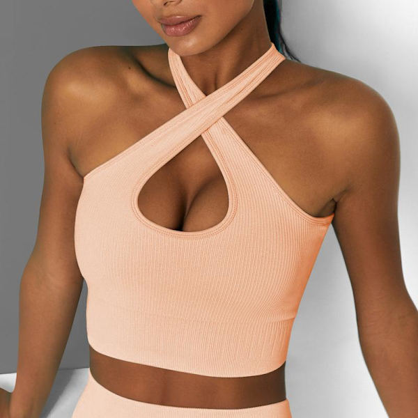 Yksivärinen Candy Fitness Urheiluliivi Muoti Kuntosali Juoksu Ristikkäiset Olkaimet Rintaliivit Joogavaatteet Naisille 6506 cross bra-Gray M