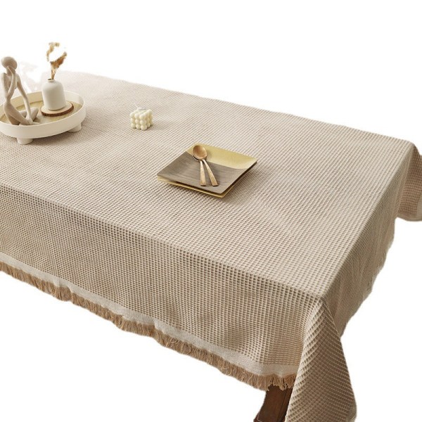 Högtemperaturbeständig Bordsduk i Bomullslinne Ins Stil Japansk Våffla Förtjockad Enfärgad Semester Hem Bordsduk White (thickened) 130-230cm