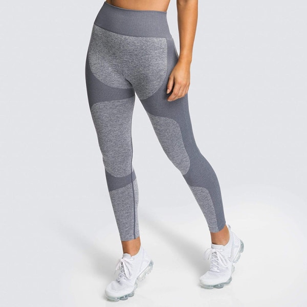 Europeiska och amerikanska sömlösa höftlyftande fukttransporterande yogabyxor Sportkläder Fitness Hip-showing tights för kvinnor 9154AB pants-light gray M