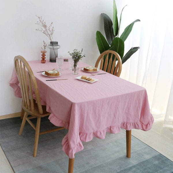 Flæse Syning Bomuldsstof Duge Vaskbar Dug til Bryllupsfest Spisning Banket Dekoration Luksuriøs Duge Rust beige ruffles 140x220cm