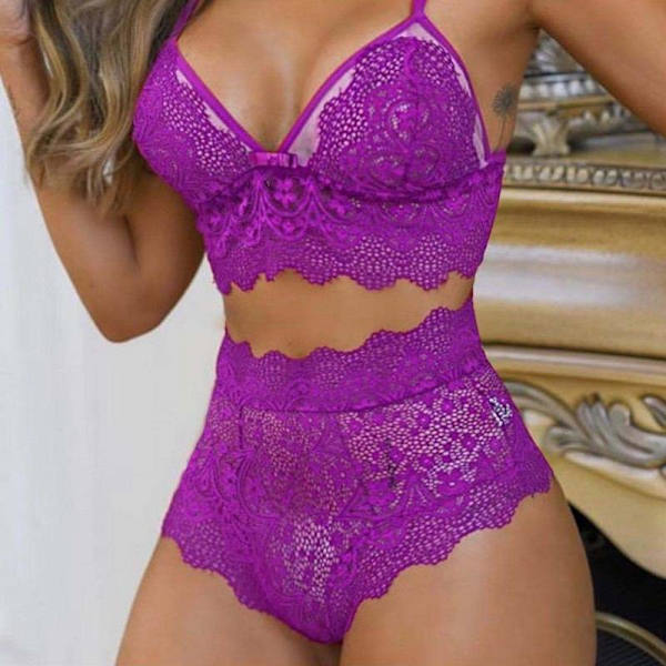 Dame Blonde Undertøy Nattøy Truser Babydoll Nattkjole BH Sett Black XL