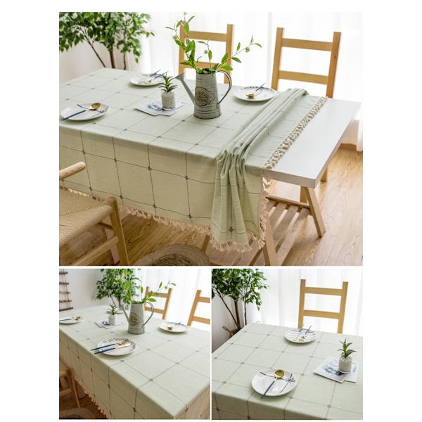 Tassel Bomuld Linned Ensfarvet Firkantet Plaid Støvtæt Duge Rektangulær Duge Gray 140*140cm