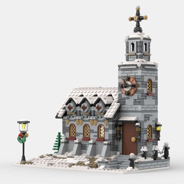 BuildMOC Den Middelalderlige Arkitektur Vinterkapel Byggeklodser Julekirke Hus Klodser Legetøj Til Børn Fødselsdagsgaver 189PCS
