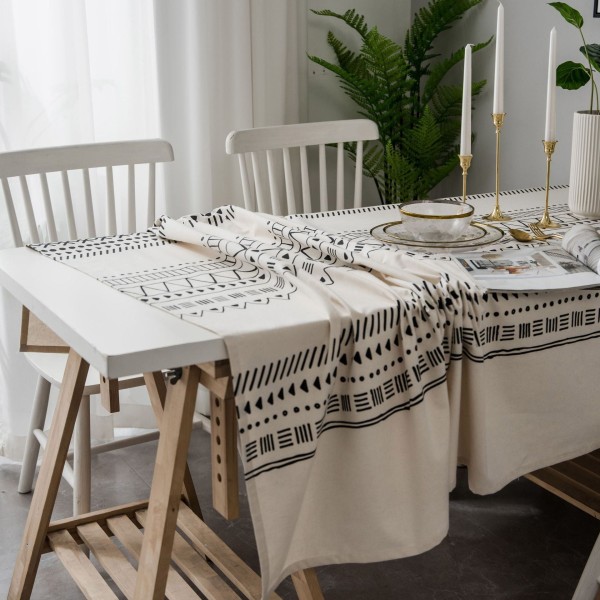 INS Style Bomull Linne Duk Etnisk stil Bohemian Svartvitt printed Matsals Duk Bok Duk Linen arrow without lace 140*140