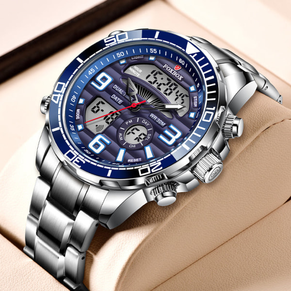 Digitale Herreure Top Luksus Sport Quartz Armbåndsur Til Mænd Alt Stål Militær Vandtæt Ur+Æske Blue