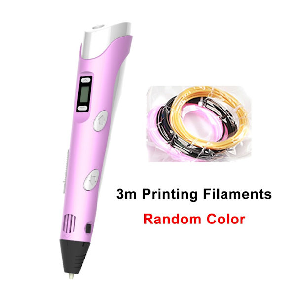 USB-driven 3D-pennsats med PLA-filamentpåfyllning LCD-skärm 3D-ritningsmålningspenna Automatisk konstskrivarpenna Kreativ gåva Pink As photo
