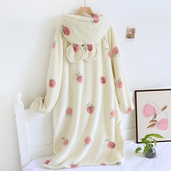 Flanellipyjama Talvi Paksu ja Samettinen Naisten Persikka Korealainen Versio Setti Neuletakki Syksy ja Talvi Korallifleece Oloasu Long XL
