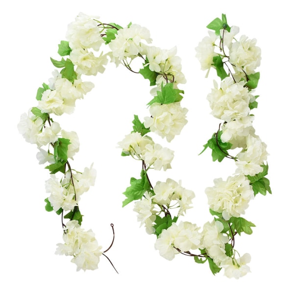 2,3 m blomsterkrans konstgjord blomsnöre med löv Siden Sakura körsbärsblommor murgröna vinstockar för hemträdgård bröllop valvbågedekor B01 white fake vine