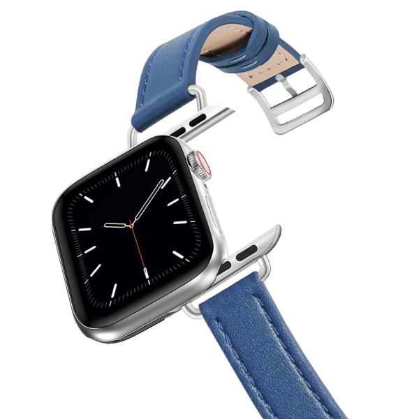 Real Leather Loop Armband Bältesband för Apple Watch SE 7654 42MM 38MM 44MM 40MM Strap on Smart iWatch 3 Watchband 45mm 7 Slim blue 44mm